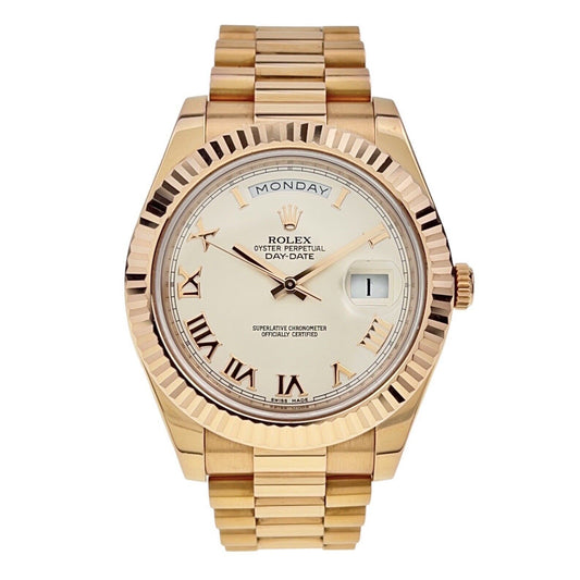 Rolex President Day Date Automatic Watch 41mm 18k Rose Gold Ivory Dial 218235