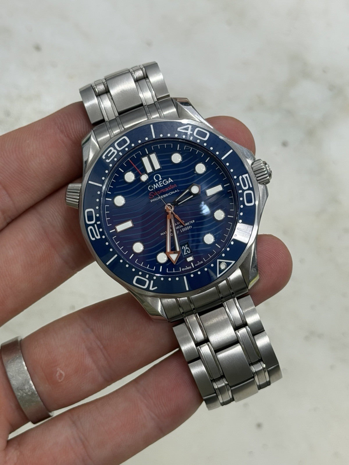 2021 Omega Seamaster Wave 300m Diver Blue Ceramic Watch 210.30.42.20.03.001