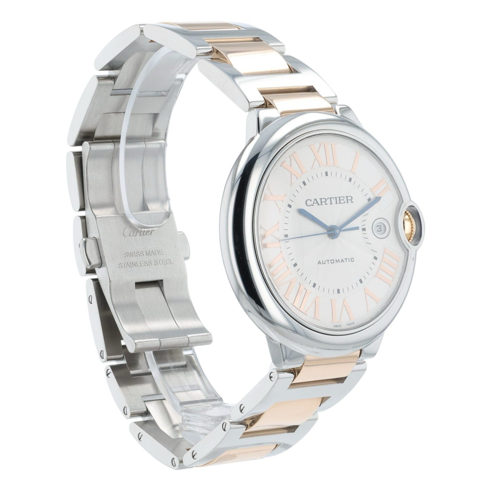 Cartier Ballon Bleu Silver Dial Rose Gold & Steel 42mm Automatic Mens W6920095