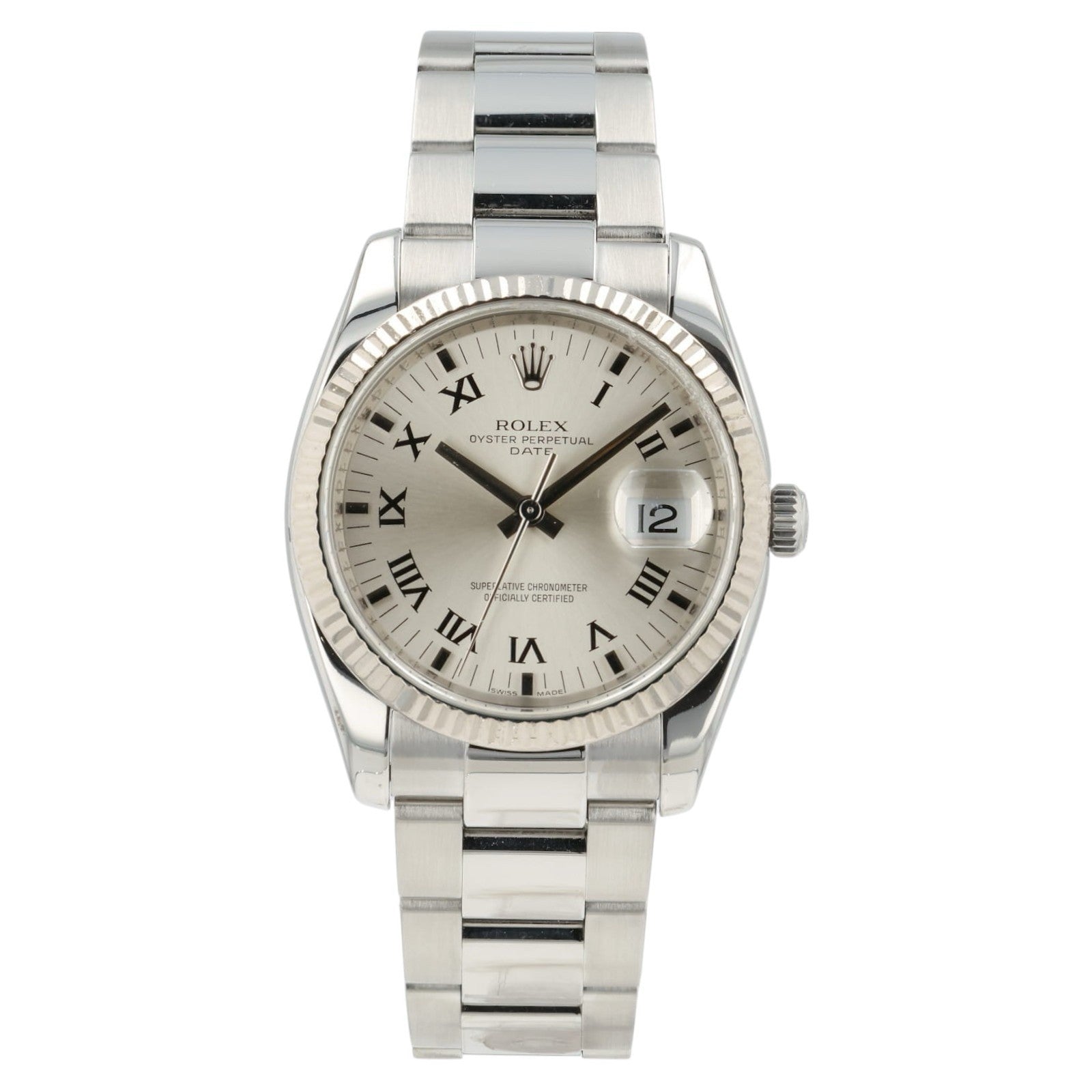 Rolex Date Silver Roman Dial Stainless Steel 34mm Automatic Watch 115234