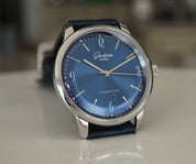 Glashutte Original Senator Sixties Steel Blue Dial Mens Watch - Box & Papers