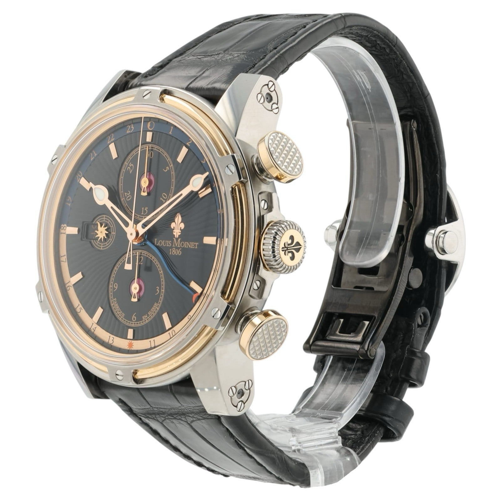 Louis Moinet Geograph Black Dial Steel and Rose Gold 45.5mm Automatic Mens Watch