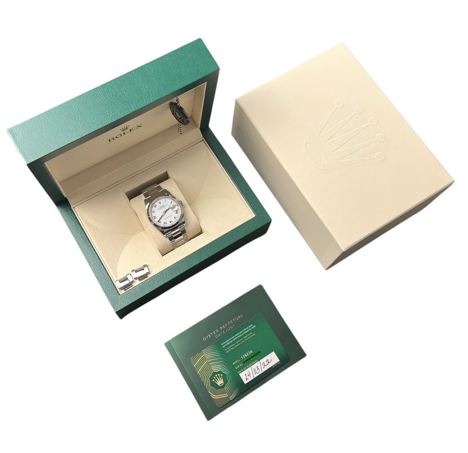 2022 Rolex Datejust White Dial Stainless Steel 36mm Automatic Mens Watch 126234