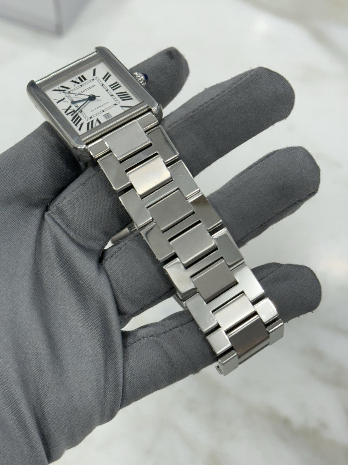Cartier Tank Date XL Stainless Steel Bracelet 31mm Automatic Mens Watch 3515