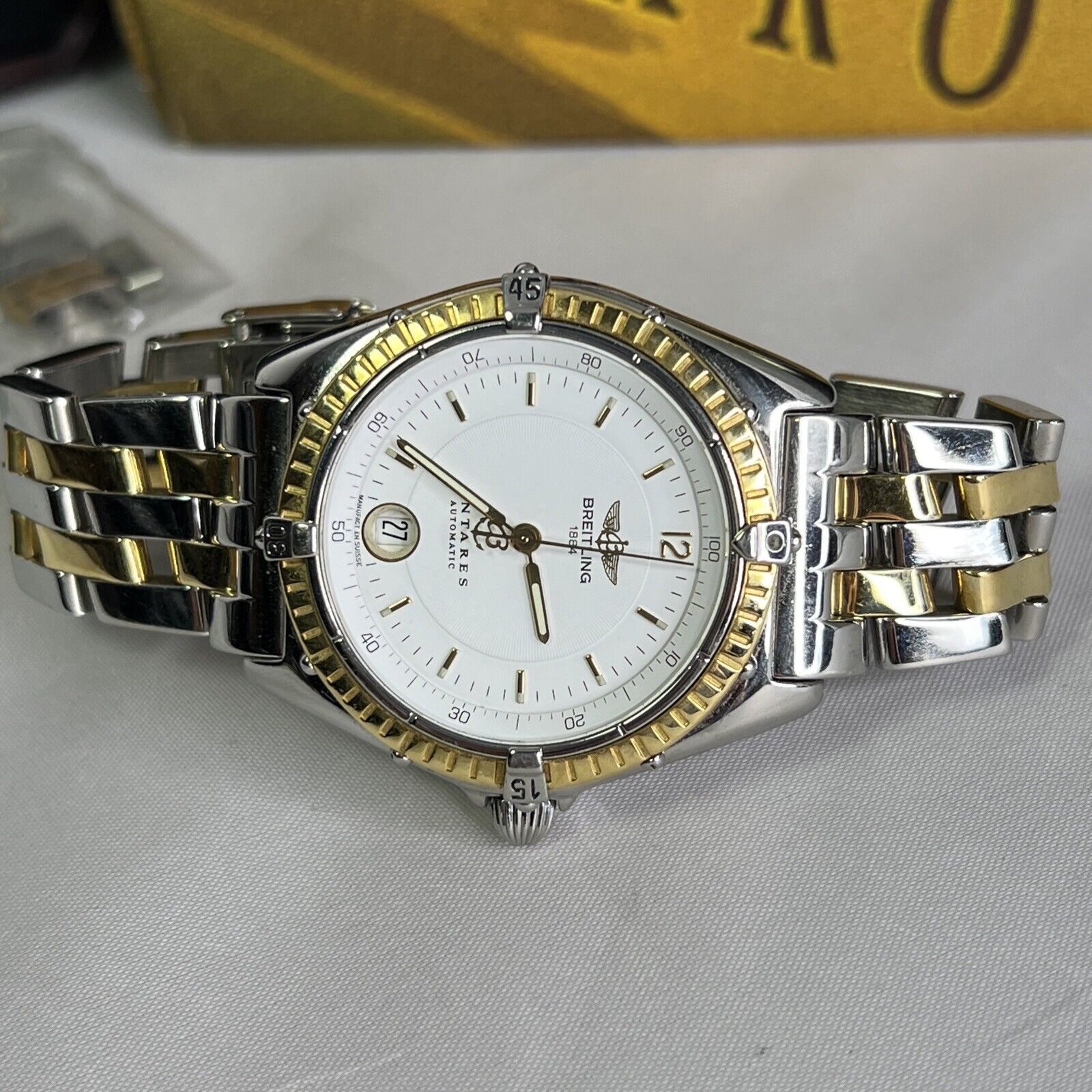 Breitling Antares White Dial Automatic Date 39mm Watch on Bracelet w/ Box