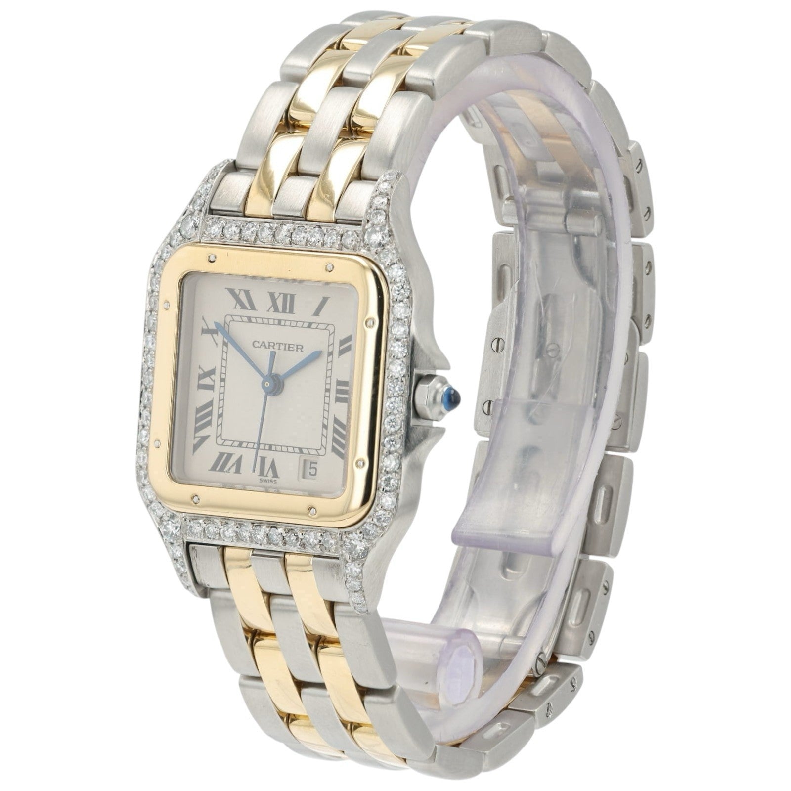 Cartier Panthere Silver Dial Steel and Gold 27mm Quartz Diamond Watch 1100