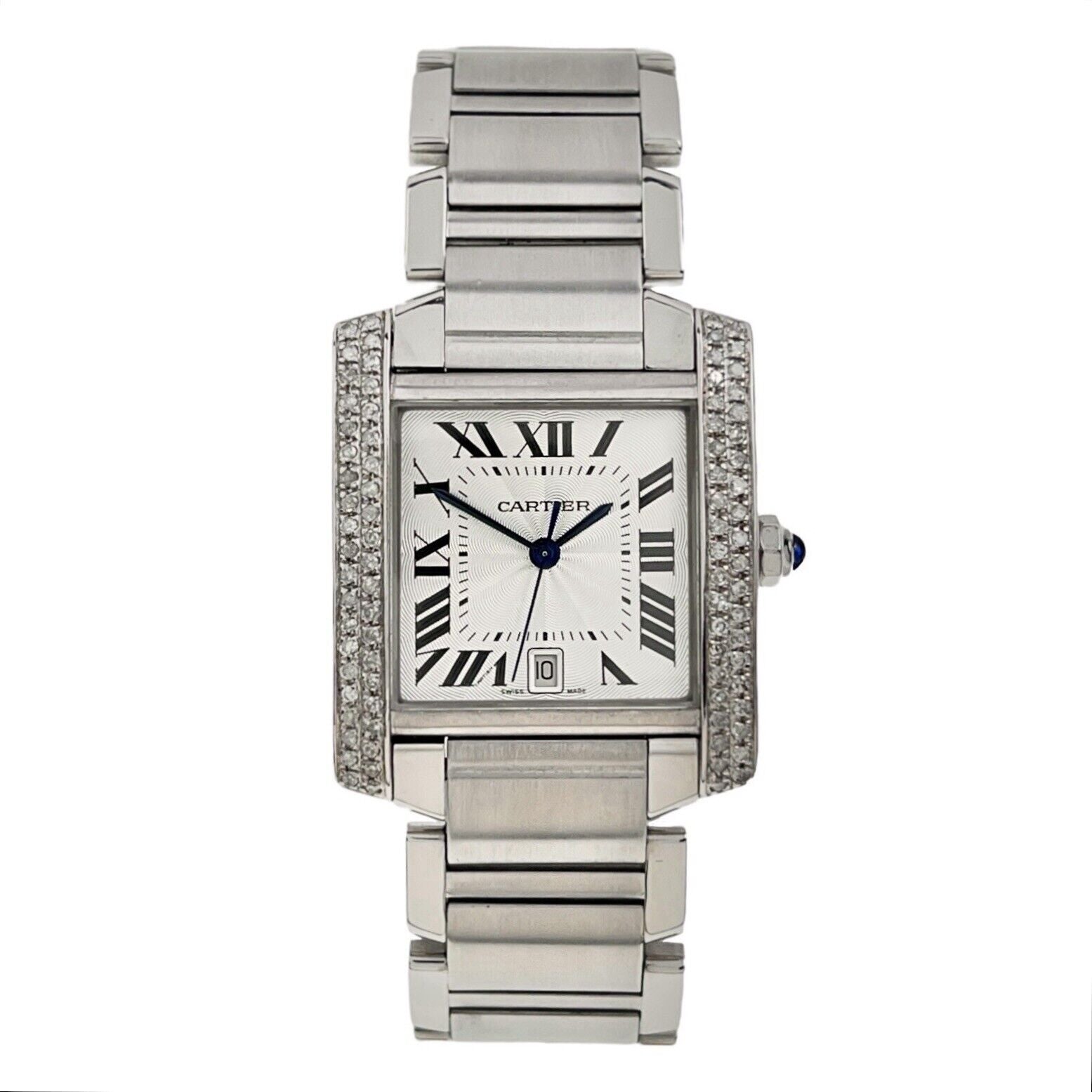 Cartier Tank Francaise Diamond Bezel Steel 28mm Automatic Women's Watch W51002Q3