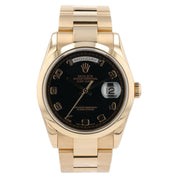 Rolex Day-Date Black Dial 18k Rose Gold 36mm Automatic Men’s Watch 118205