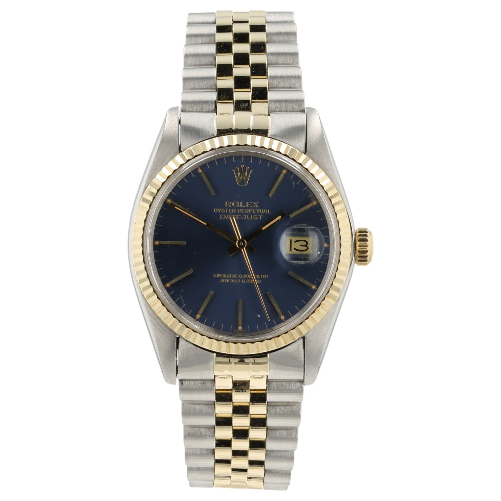 Rolex Datejust Blue Dial 18k Yellow Gold & Steel 36mm Automatic Mens Watch 16013