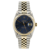 Rolex Datejust Blue Dial 18k Yellow Gold & Steel 36mm Automatic Mens Watch 16013