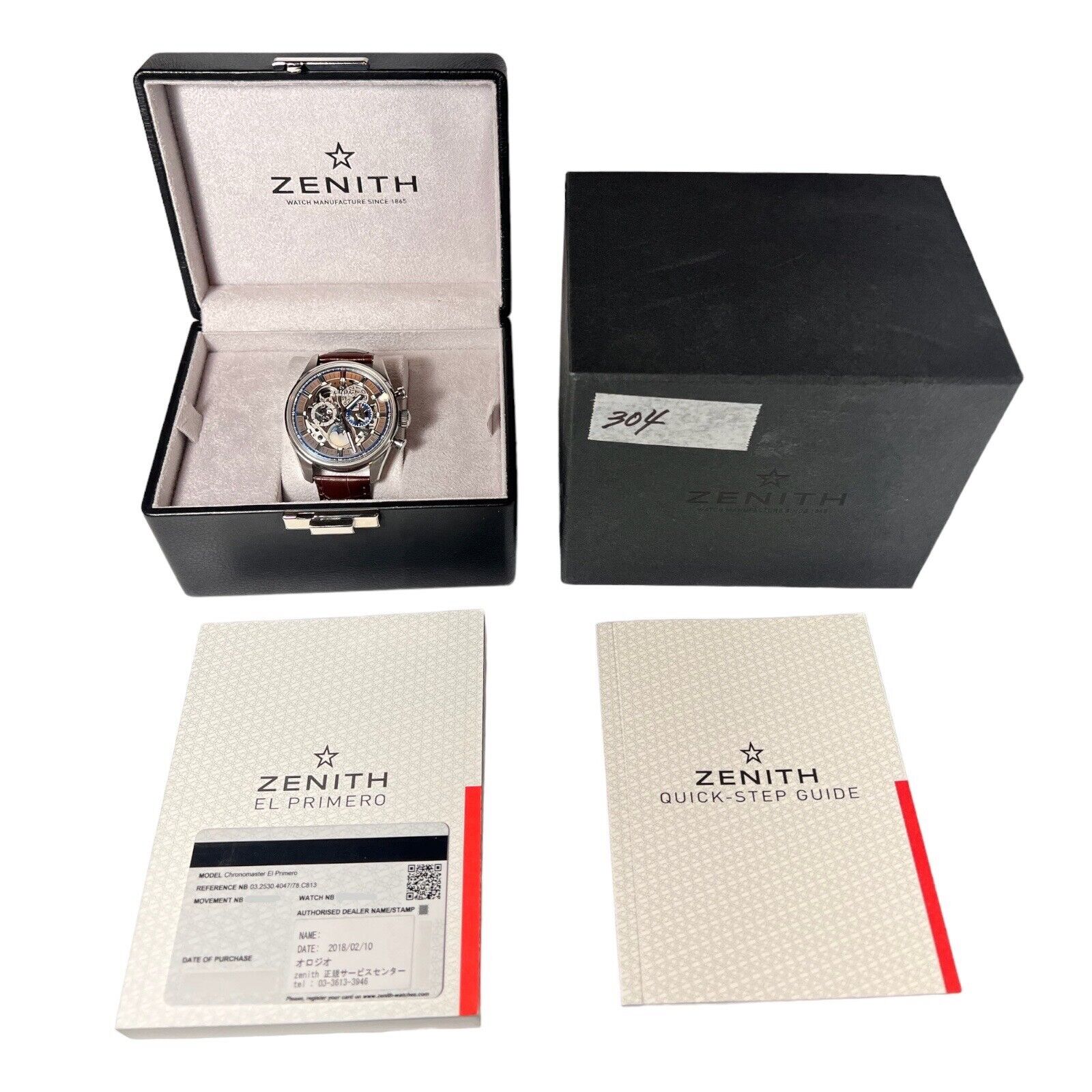 Zenith Chronomaster El Primero 03.2530.4047 Silver Skeleton Moon Phase Watch B&P