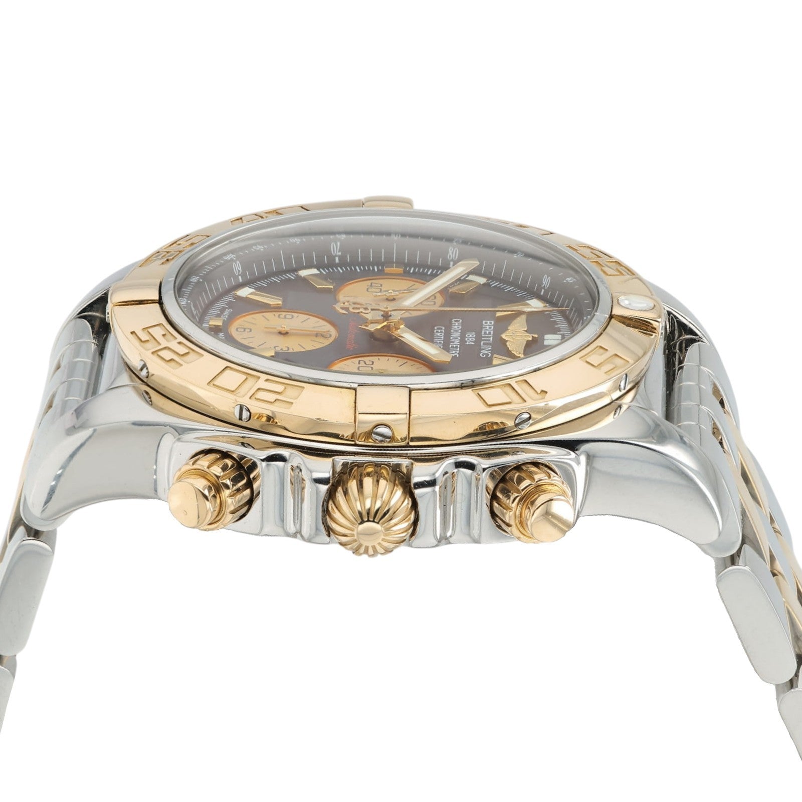 Breitling Chronomat Black Dial 18k Rose Gold & Steel 44mm Automatic Mens CB0110