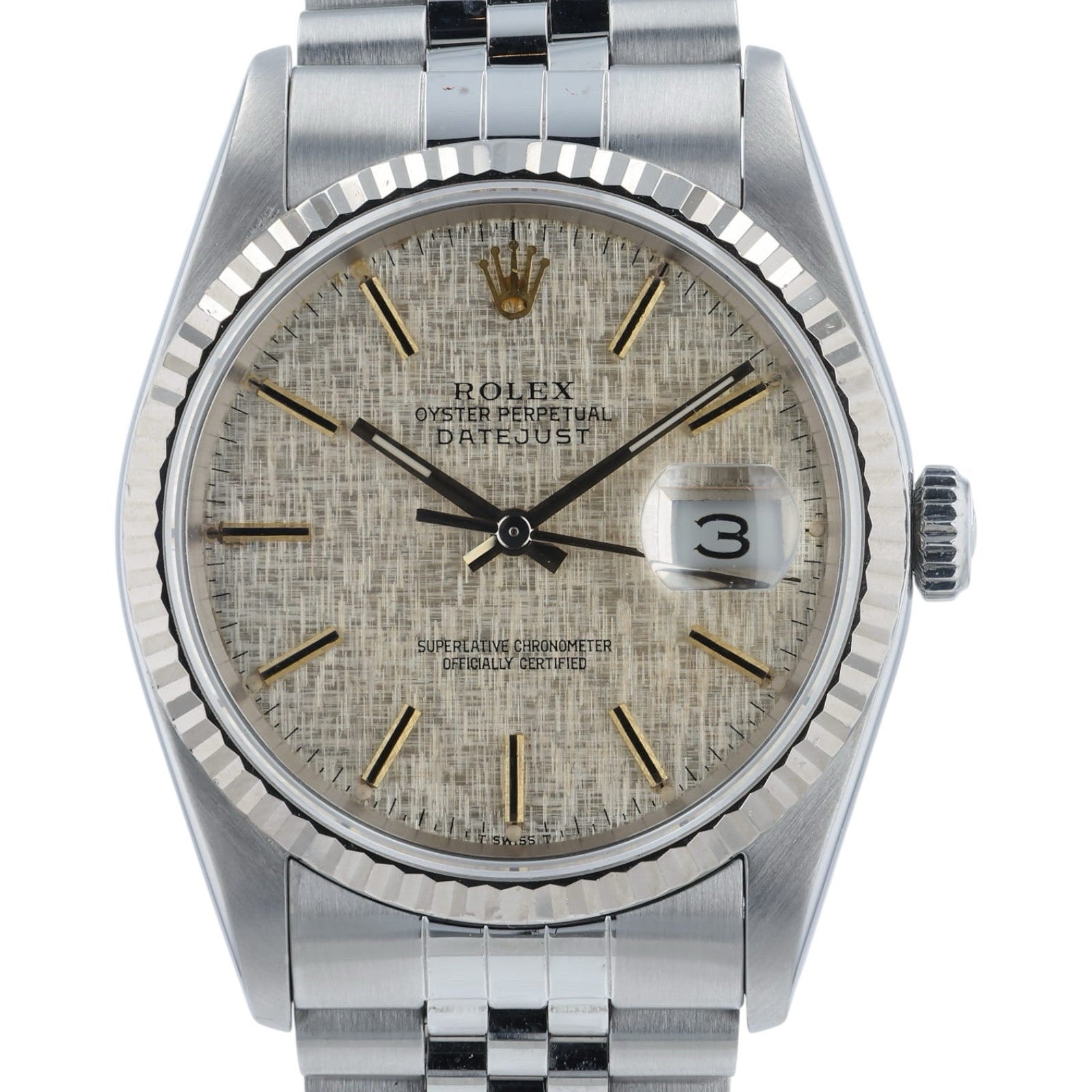 Rolex Datejust Linen Silver Dial Stainless Steel 36mm Automatic Mens Watch 16234
