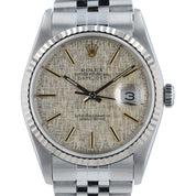 Rolex Datejust Linen Silver Dial Stainless Steel 36mm Automatic Mens Watch 16234