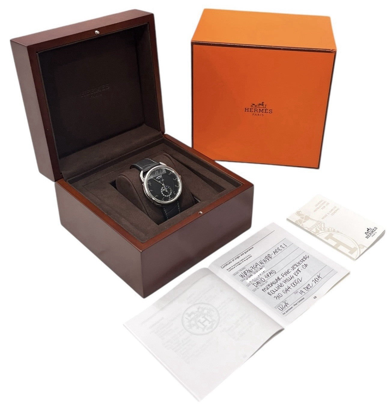 Hermes Arceau Stainless Steel Grey Black Dial 43mm Automatic Mens Watch AR8.810