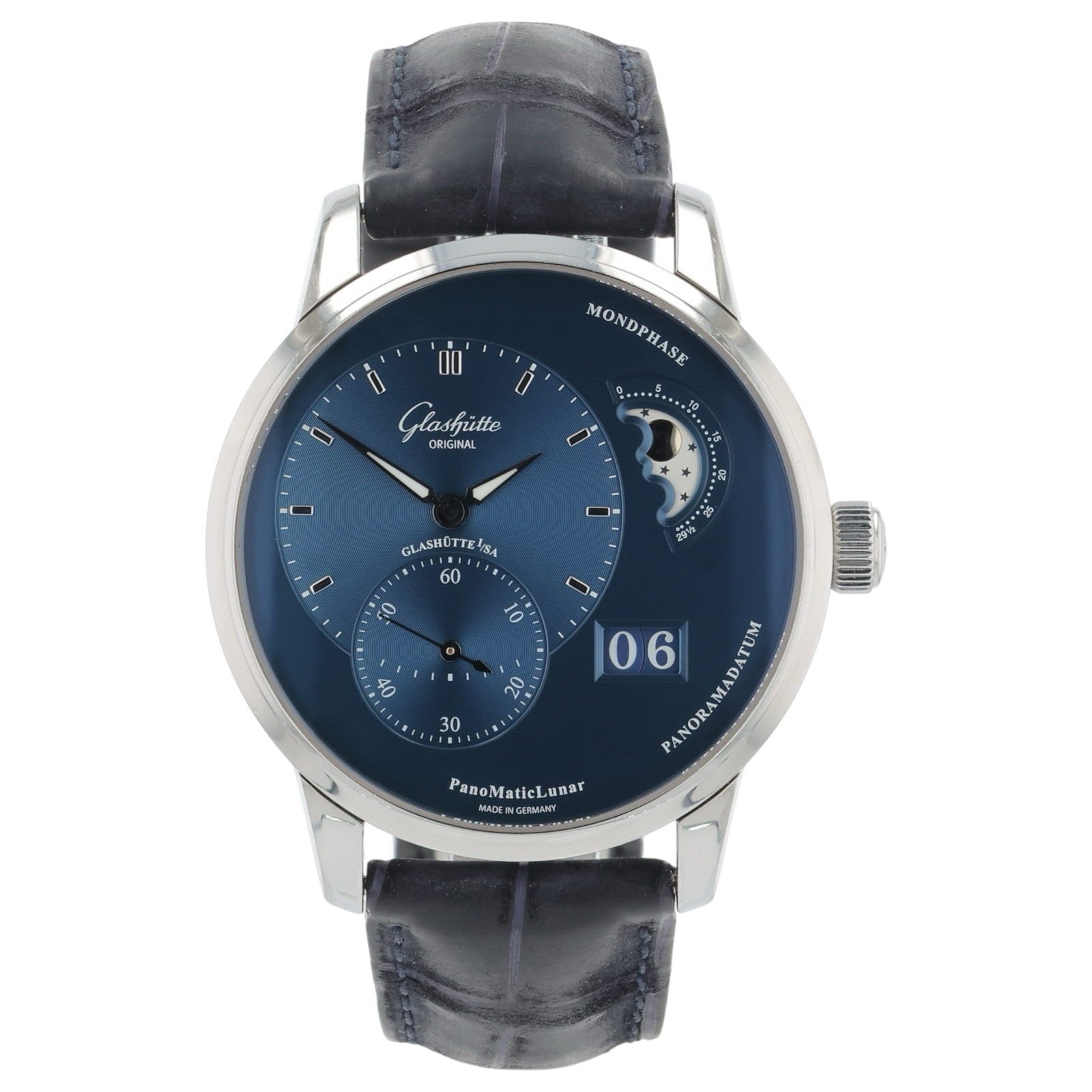 Glashutte Original Panomaticlunar Steel Blue Dial 40mm Watch 1-90-02-46-32-01