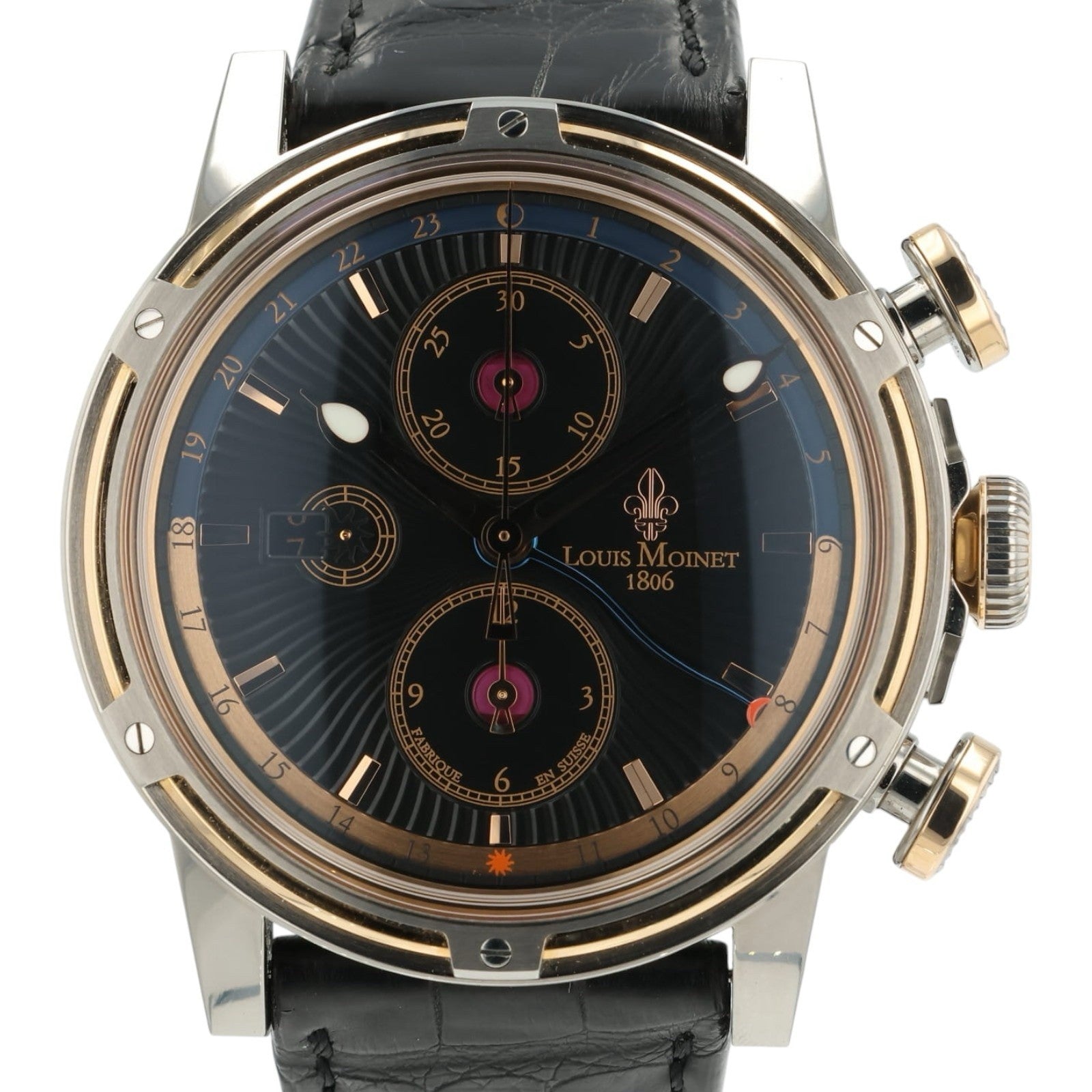Louis Moinet Geograph Black Dial Steel and Rose Gold 45.5mm Automatic Mens Watch