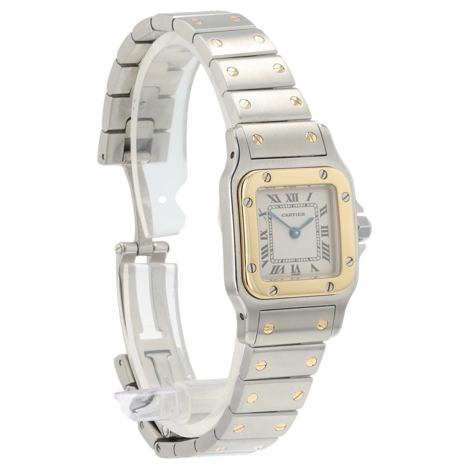 Cartier Santos Galbee Silver Dial Gold & Steel 24mm Quartz Women's Watch 1567