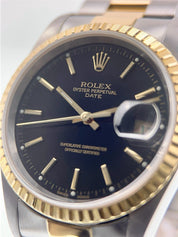 Rolex Oyster Perpetual Gold & Steel Black Dial 34mm Automatic Mens Watch 15223