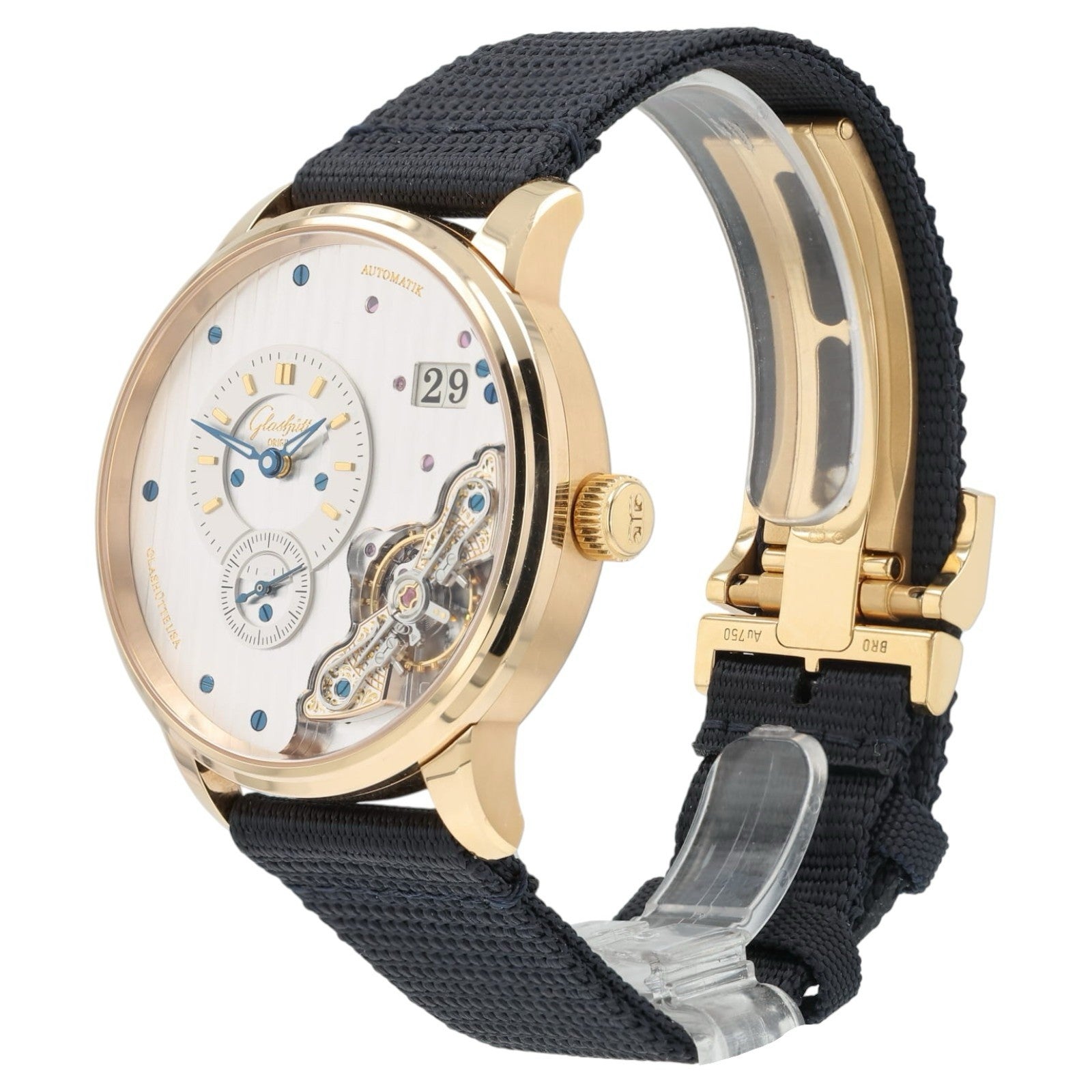 Glashutte PanomaticInverse Silver Dial 18k Rose Gold 42mm Mens 1-91-02-01-05-02