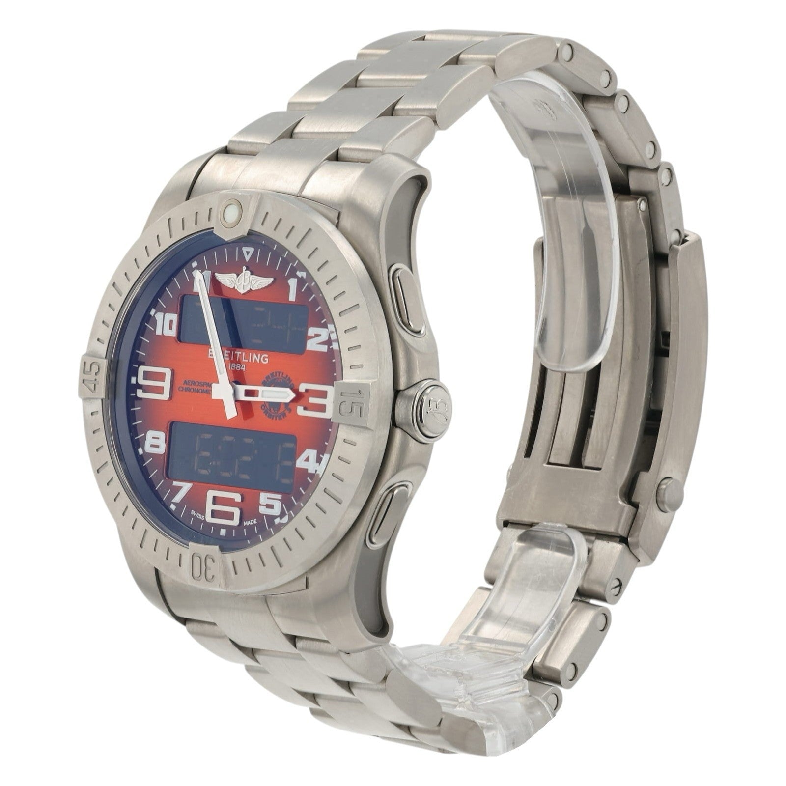 Breitling Aerospace Orange Dial Titanium 43mm Quartz Movement Mens Watch EB7010