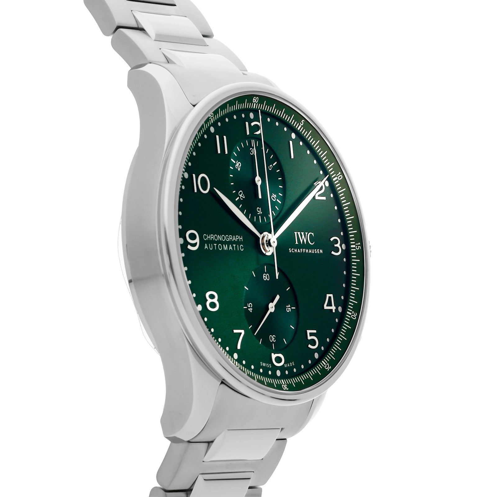 IWC Portugieser Chrono Auto Steel 41mm Green Dial Watch Bracelet IW3716-15