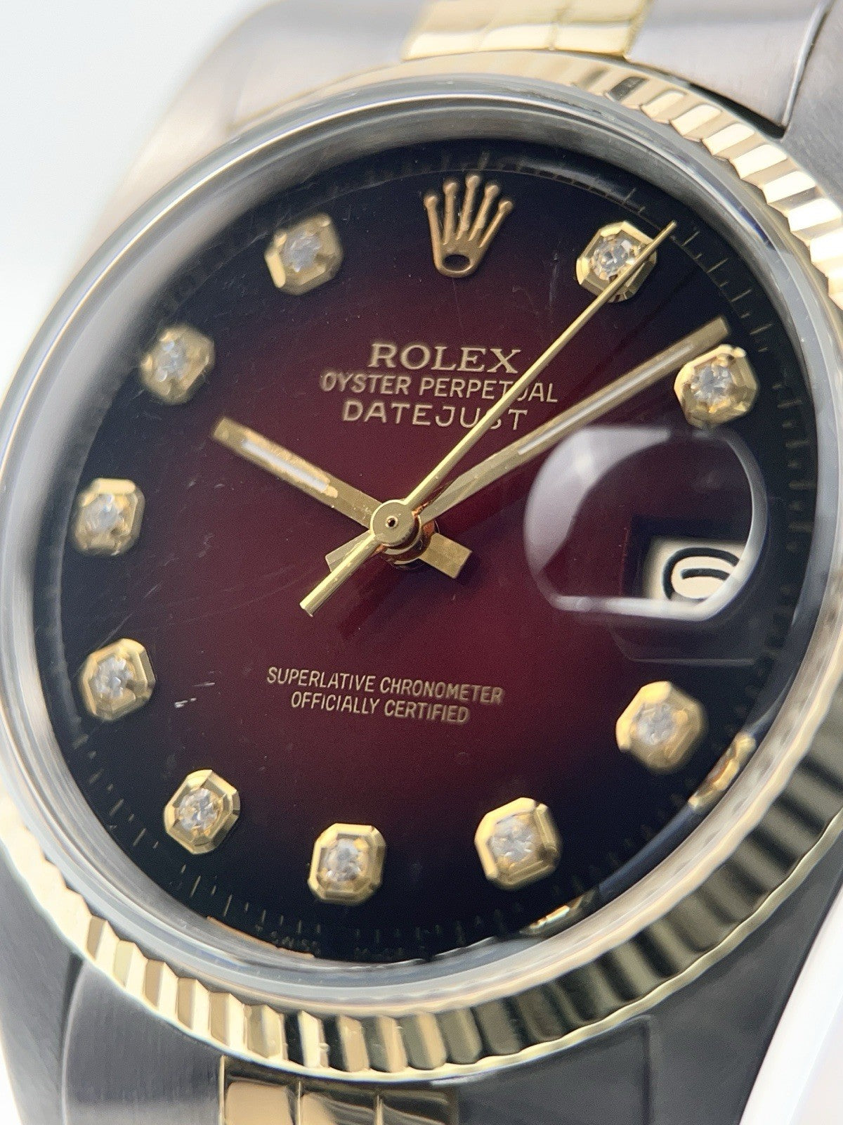 Rolex Datejust Two Tone Gold & Steel Red Dial 36mm Automatic Men’s Watch
