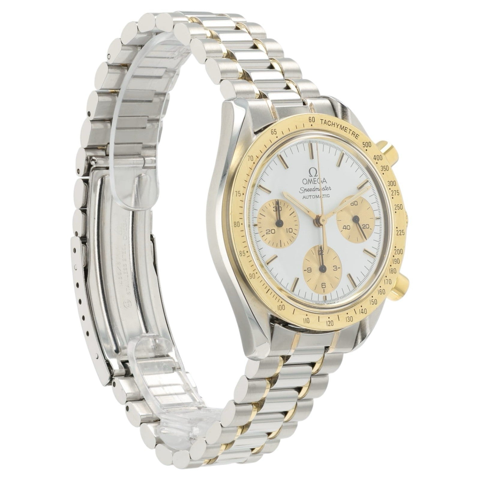 Omega Speedmaster Reduced White Dial 18k Yellow Gold & Steel 39mm Mens 175.0033