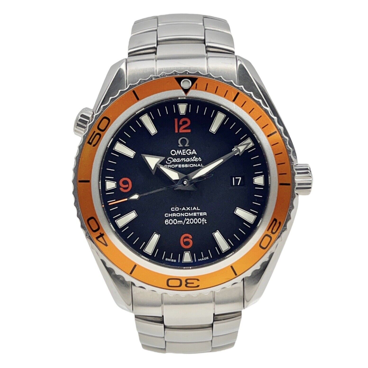 Omega Seamaster Planet Ocean 45mm Orange Bezel Steel Mens Watch 2208.50