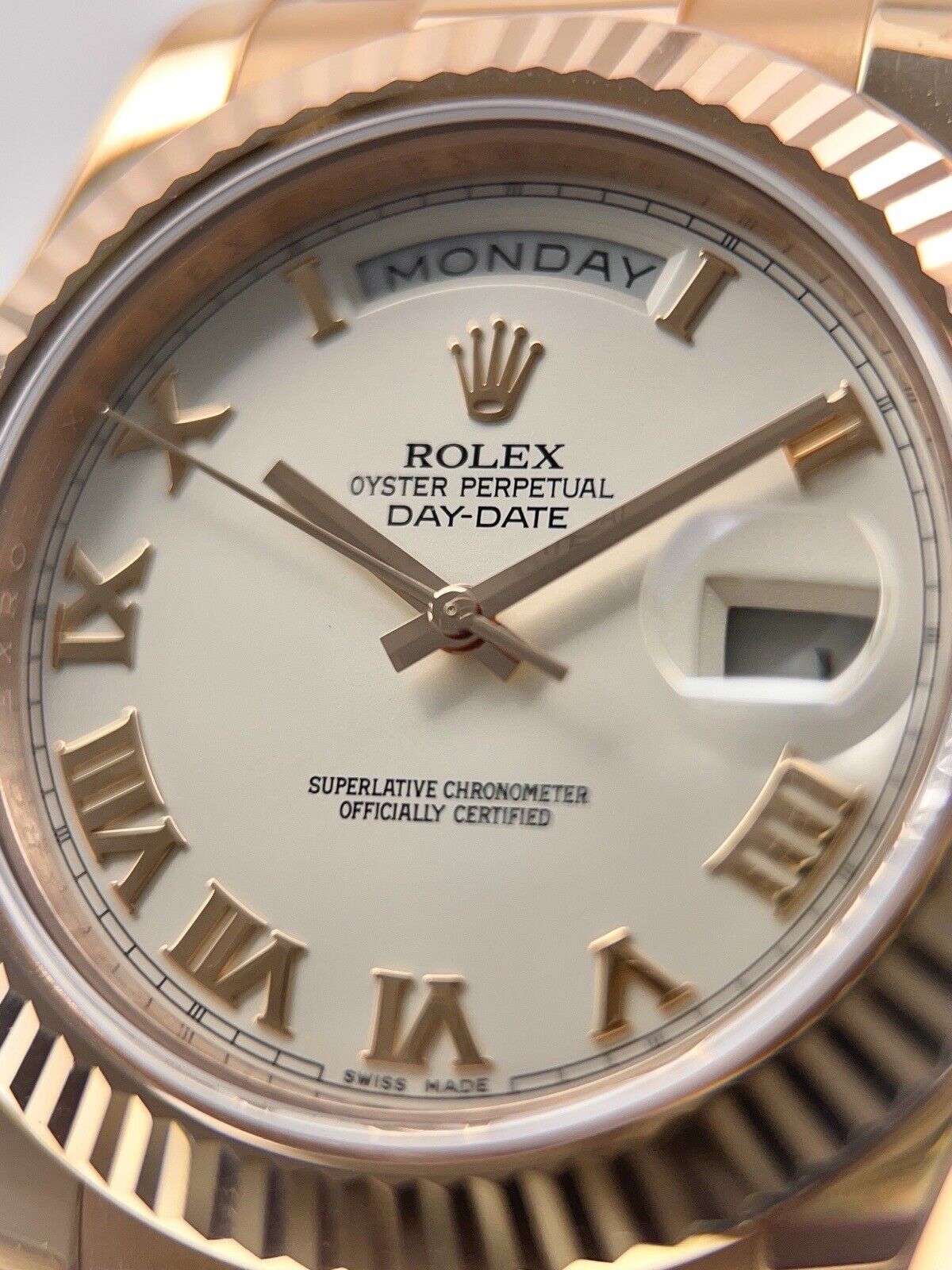 Rolex President Day Date Automatic Watch 41mm 18k Rose Gold Ivory Dial 218235