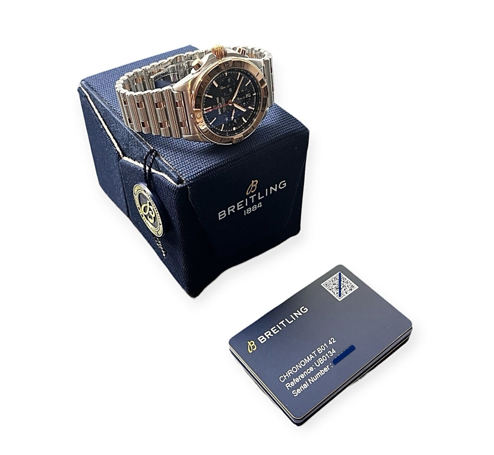 Breitling Chronomat B01 Black MOP Dial 18k Rose Gold & Steel LE 42mm Mens UB0134