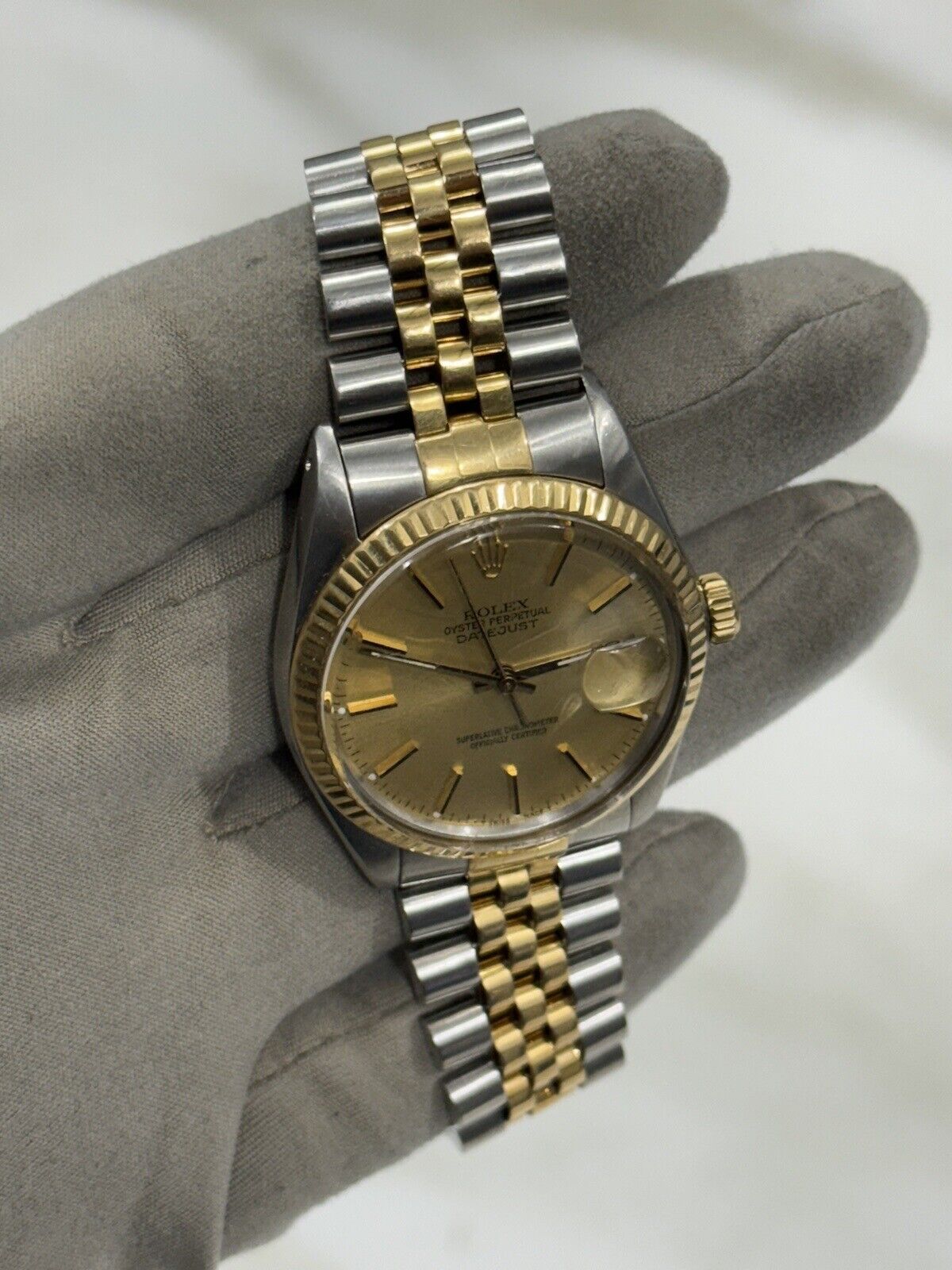 Rolex Datejust Yellow Gold And Stainless Steel 36mm Jubilee 16013 Champagne