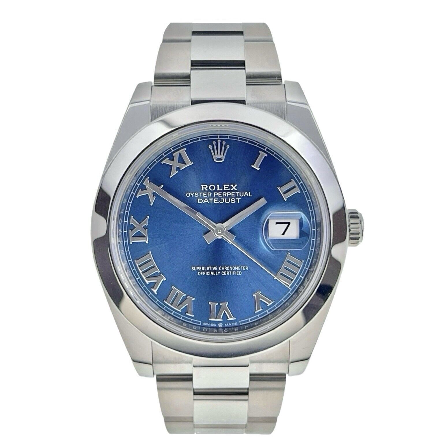 NEW Rolex DateJust 41 Azzurro Blue Roman Steel Oyster Watch 126300 - Box/Papers