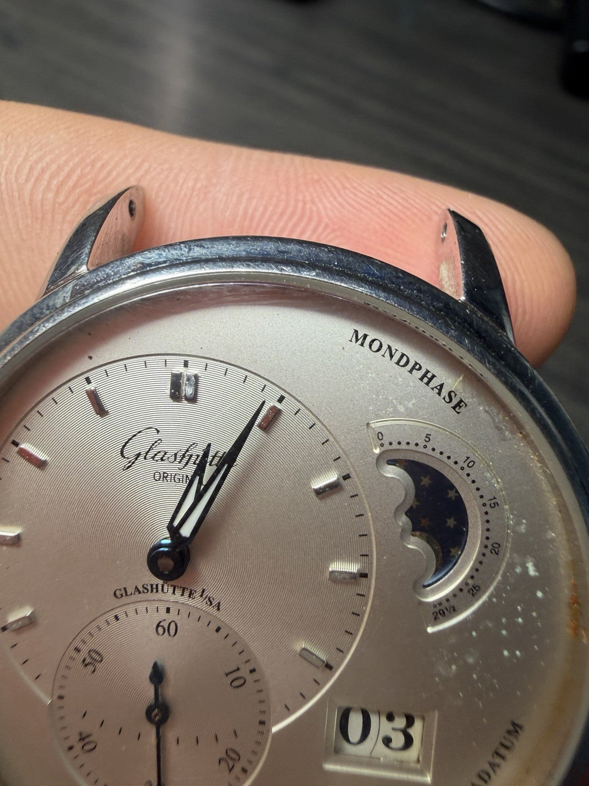 Glashutte PanoMaticLunar Steel Silver Dial Watch 1-90-02-42-32-61 - FOR PARTS
