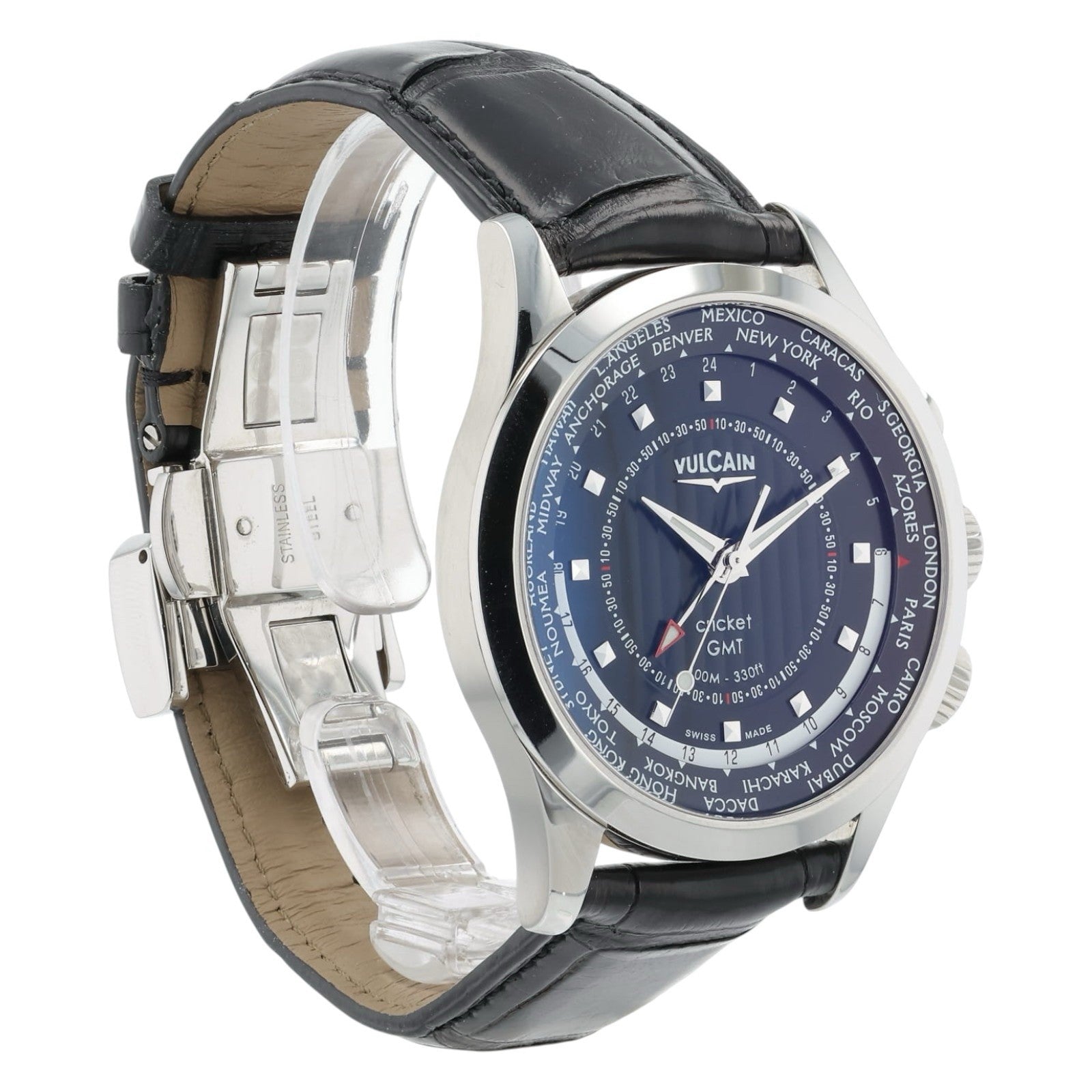 Vulcain Aviator Cricket GMT Steel Black Dial 42mm Manual Wind Watch 100135.2