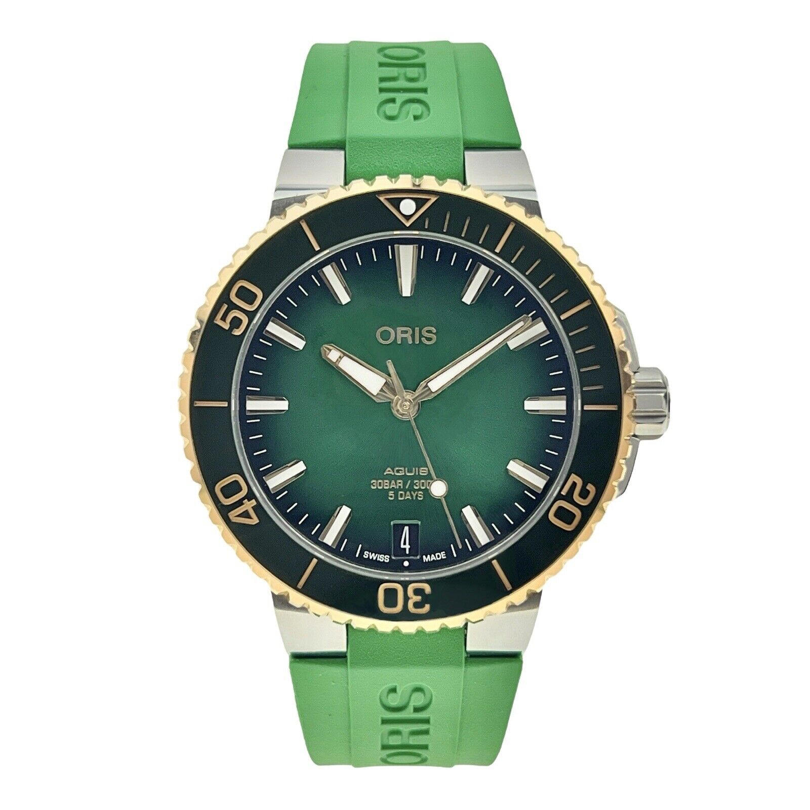 Oris Aquis Date Steel & Gold Green 41.5mm Automatic Mens Watch 7769 - Complete