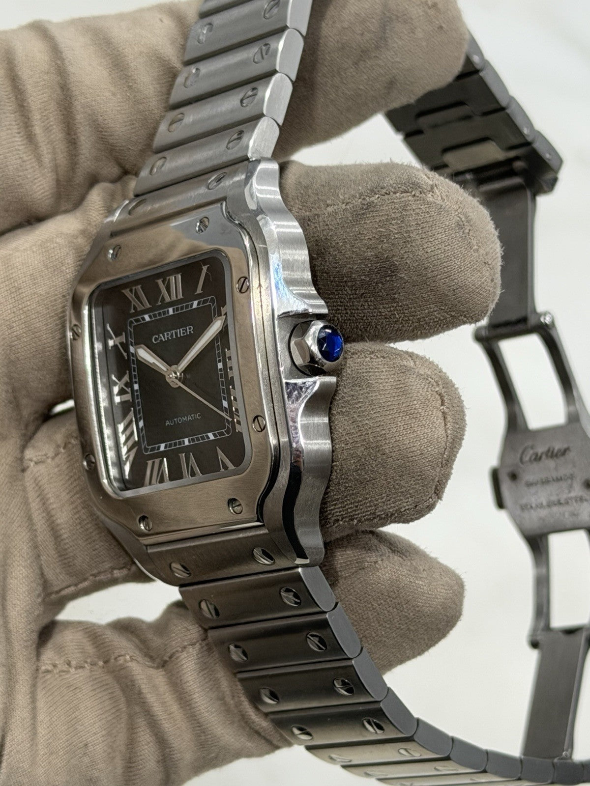 Cartier Santos Stainless Steel Green Dial 35mm Automatic Mens Watch WSSA0061