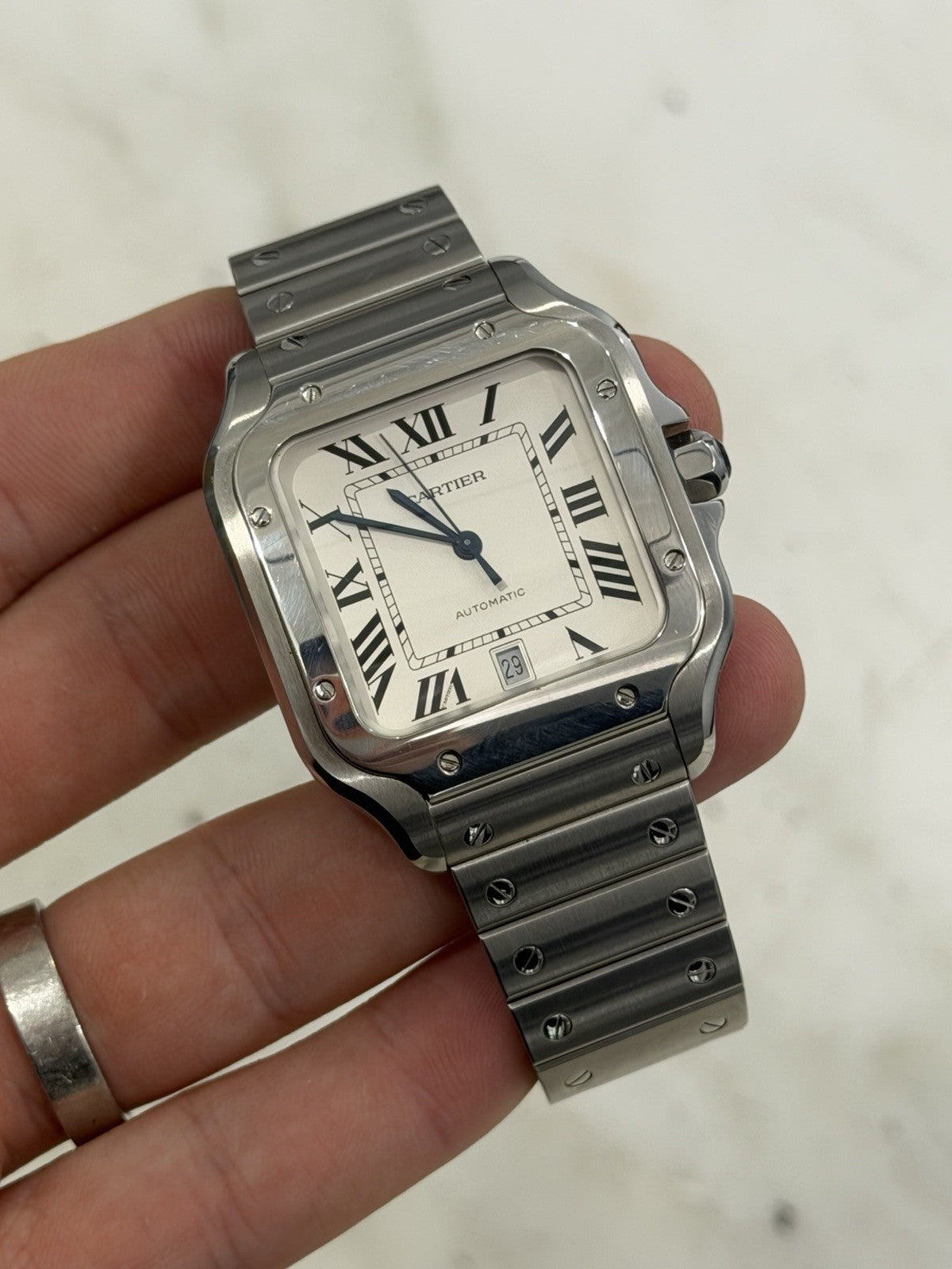 Cartier Santos Silver Color Dial Stainless Steel 39x47mm Automatic Mens WSSA0009