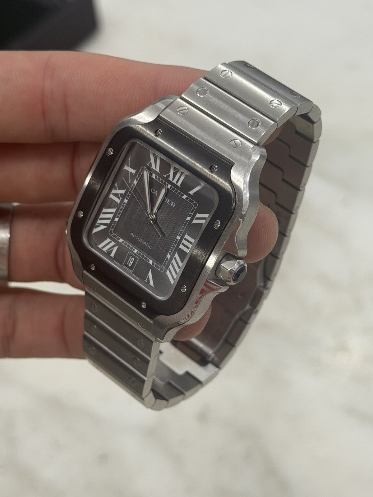 Cartier Santos Stainless Steel Grey Dial 39.8mm Automatic Men's Watch WSSA0037