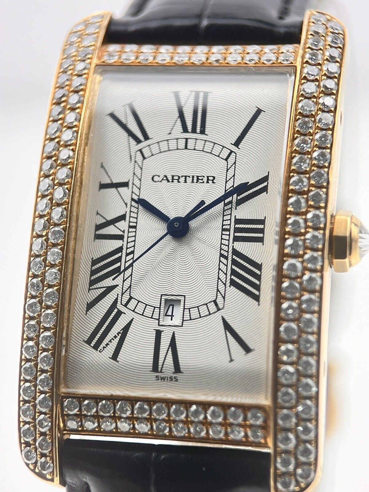 Cartier Tank Americaine Large 18k Yellow Gold After Market Diamonds Watch 1740