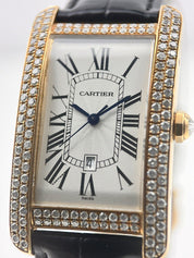 Cartier Tank Americaine Large 18k Yellow Gold After Market Diamonds Watch 1740