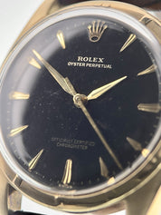 Rolex Oyster Perpetual 14k Gold Black Dial 34mm Automatic Men’s Watch 6084
