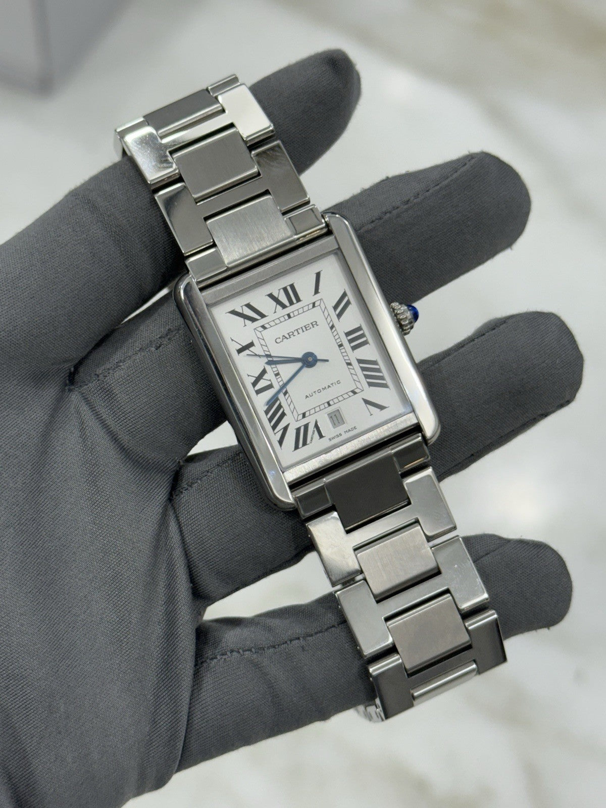Cartier Tank Date XL Stainless Steel Bracelet 31mm Automatic Mens Watch 3515