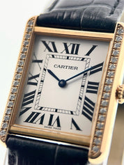 Cartier Tank Solo 18k Rose Gold Diamond Bezel 24mm Quartz Women's Watch 3167