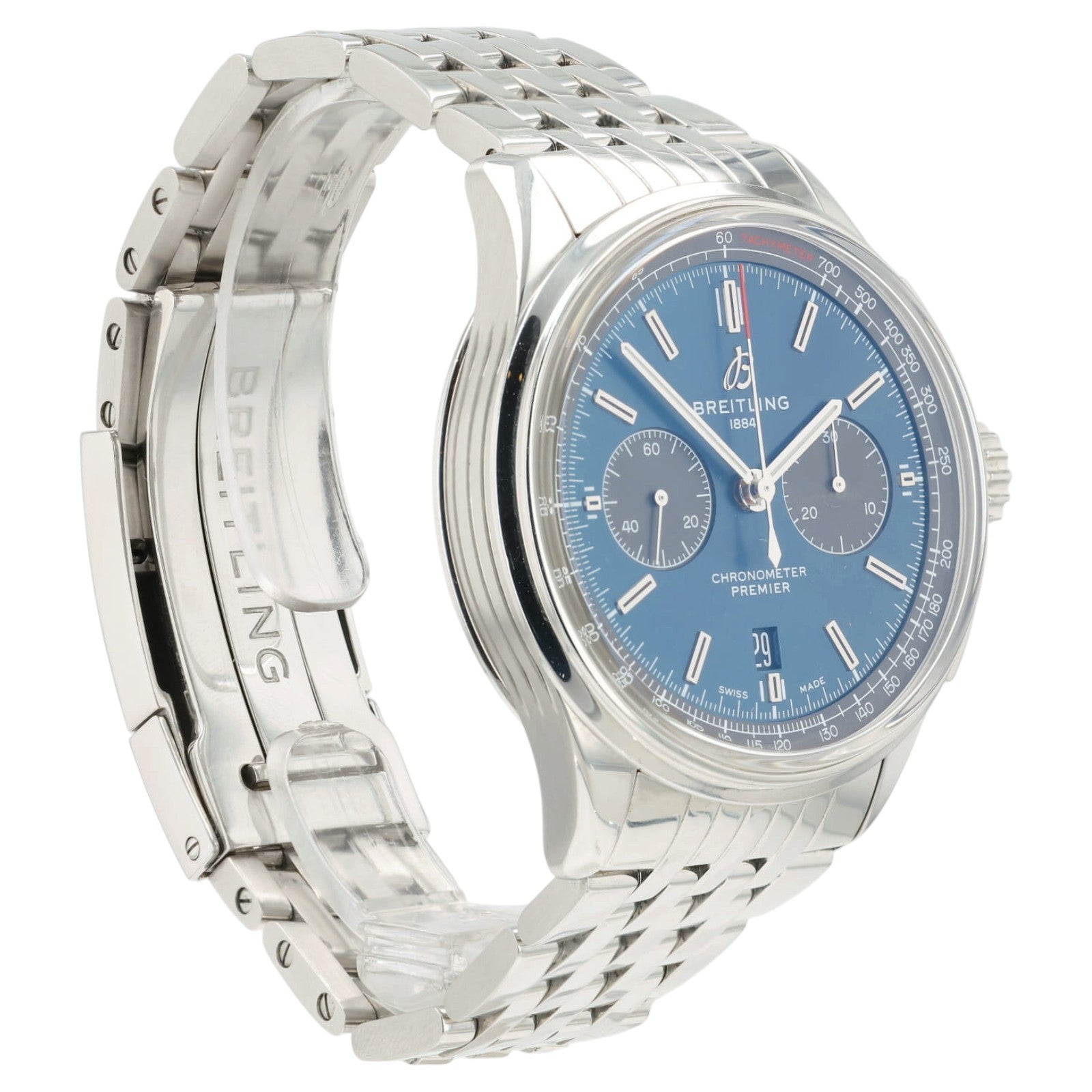 Breitling Premier B01 Blue Dial Stainless Steel 42mm Automatic Mens Watch AB0118
