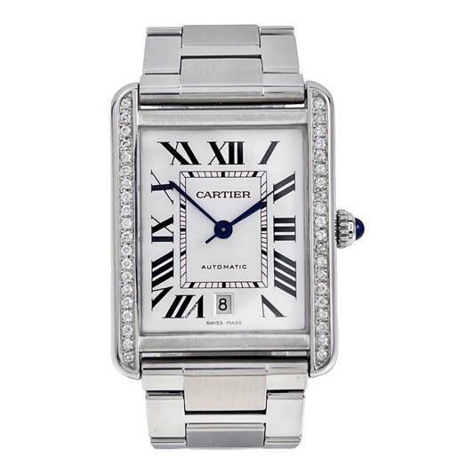 Cartier Tank Solo Extra Large Automatic Steel Mens Watch W5200028 AM Diamonds