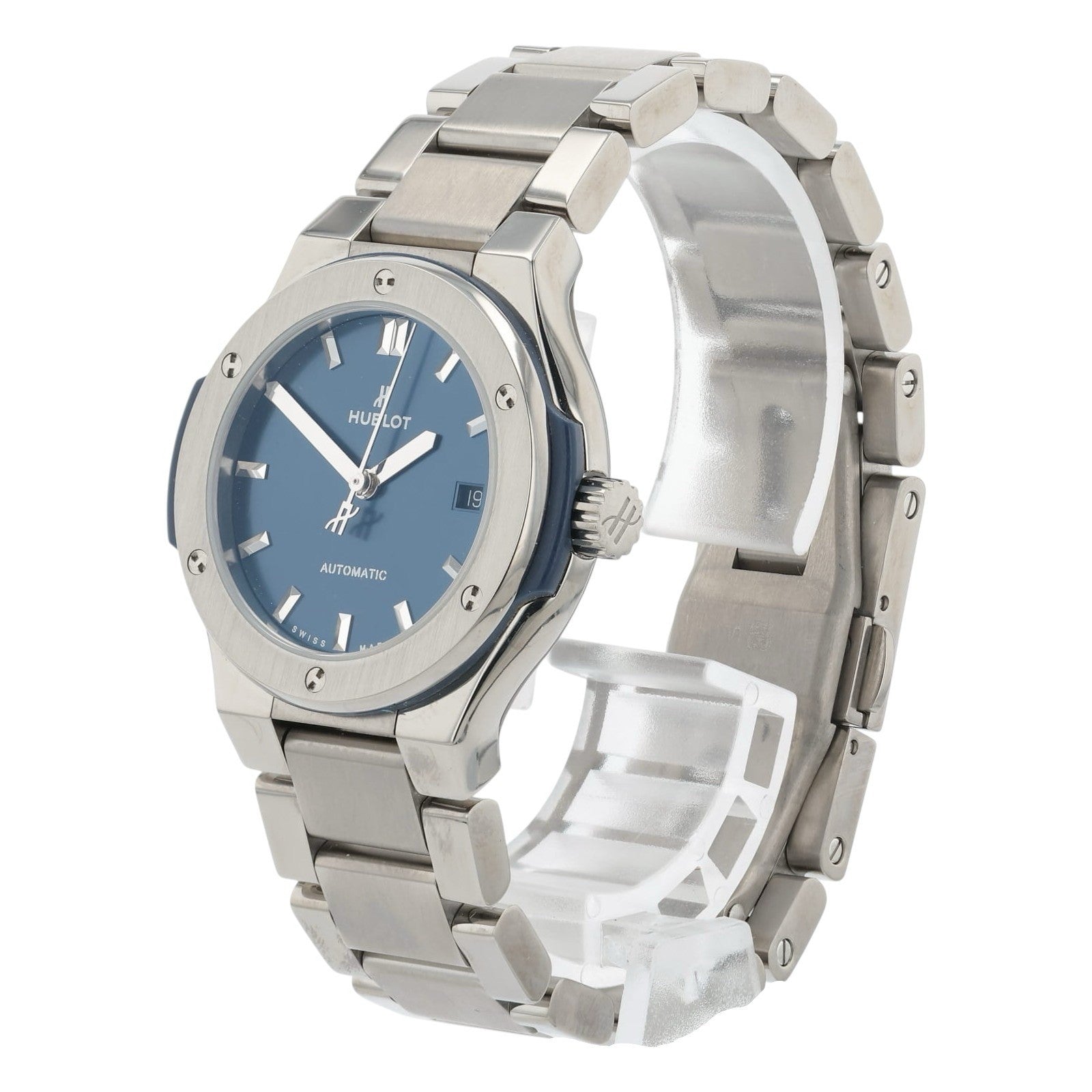 Hublot Classic Fusion Titanium Blue Dial 33mm Auto Women's Watch 585.NX.7170.NX