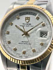 Tudor Price Date Day 76213 18k Yellow Gold Steel Mens Automatic 36mm Watch