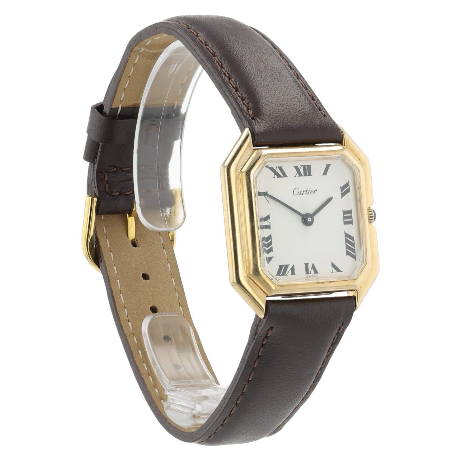 Cartier Cienture Steel-Gold Plated White Dial 30x32mm Manual Wind Unisex Watch