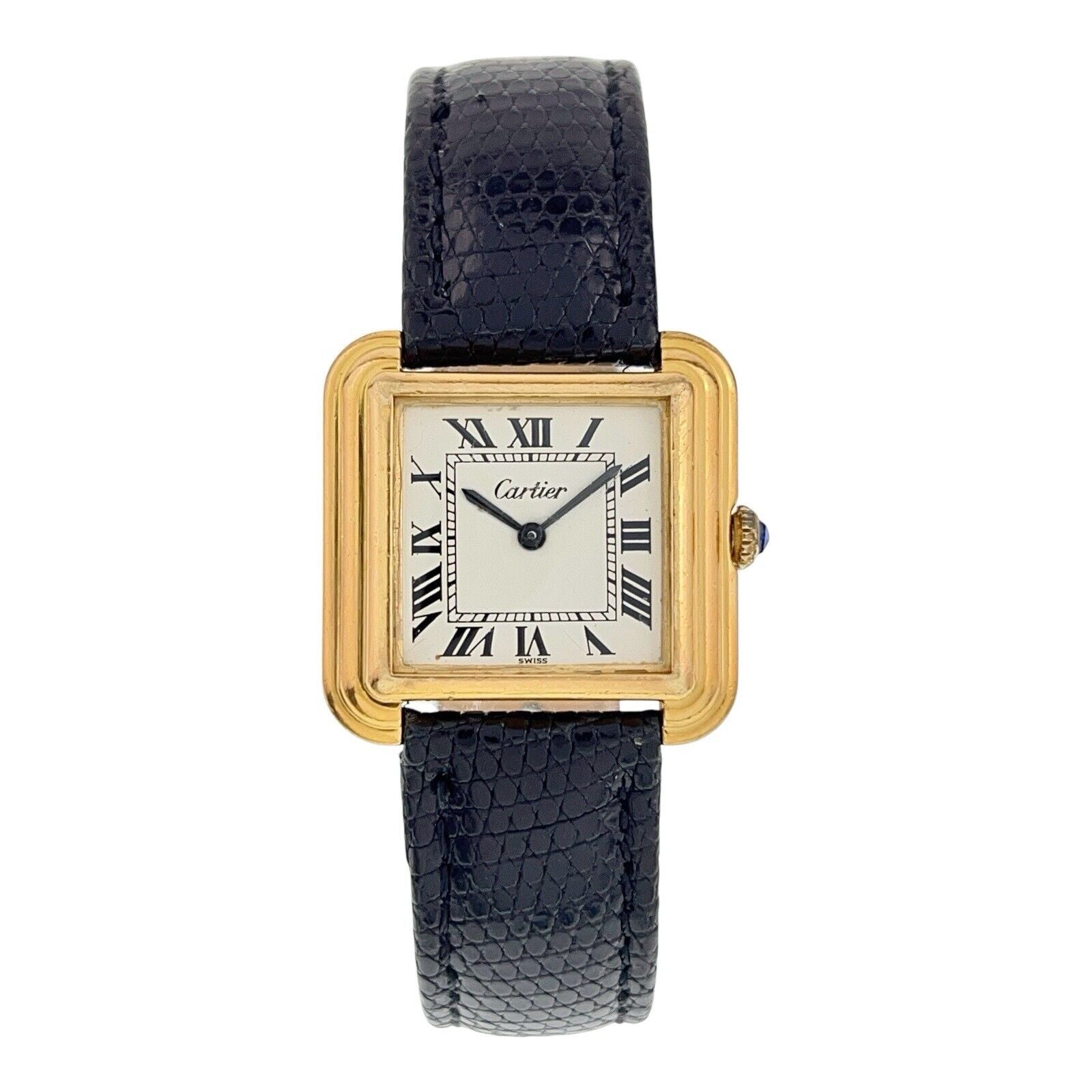 Cartier Stepped Tank Gold Plated Steel White Dial 27.5mm Manual Mens Watch 25716